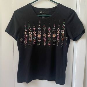Women’s Embroidered Black Short Sleeve T-Shirt
